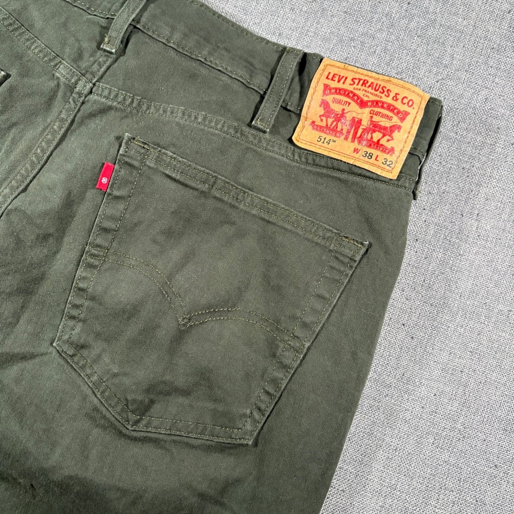 Levi's 514 Straight Fit Pants Mens 38x32 Olive Green Stretch Twill Chino Jeans